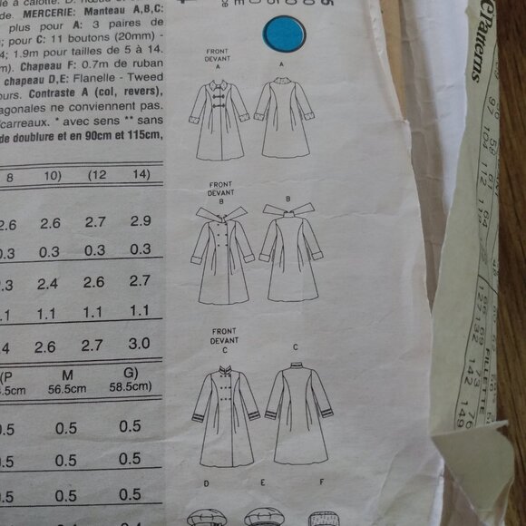 Vogue 8864 Sewing Pattern Girls Size 4-6 Long Coat and Tam Hat - Picture 13 of 16